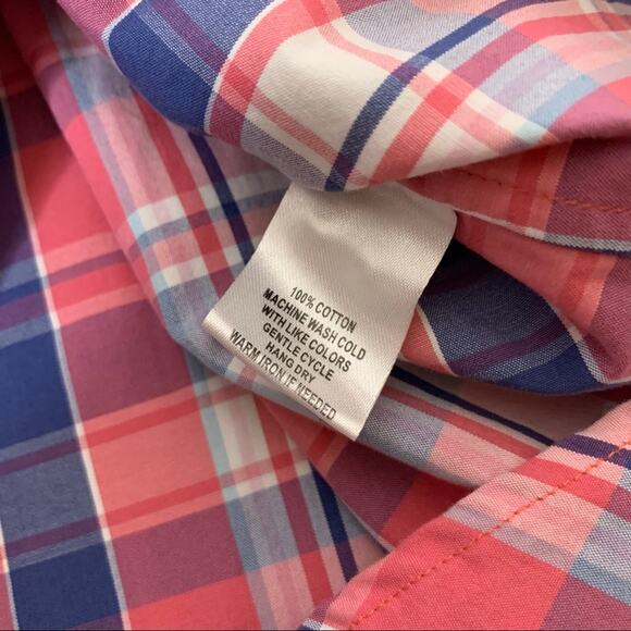 Untuckit Laconia pink blue plaid button down top sz 4 - Picture 2 of 7